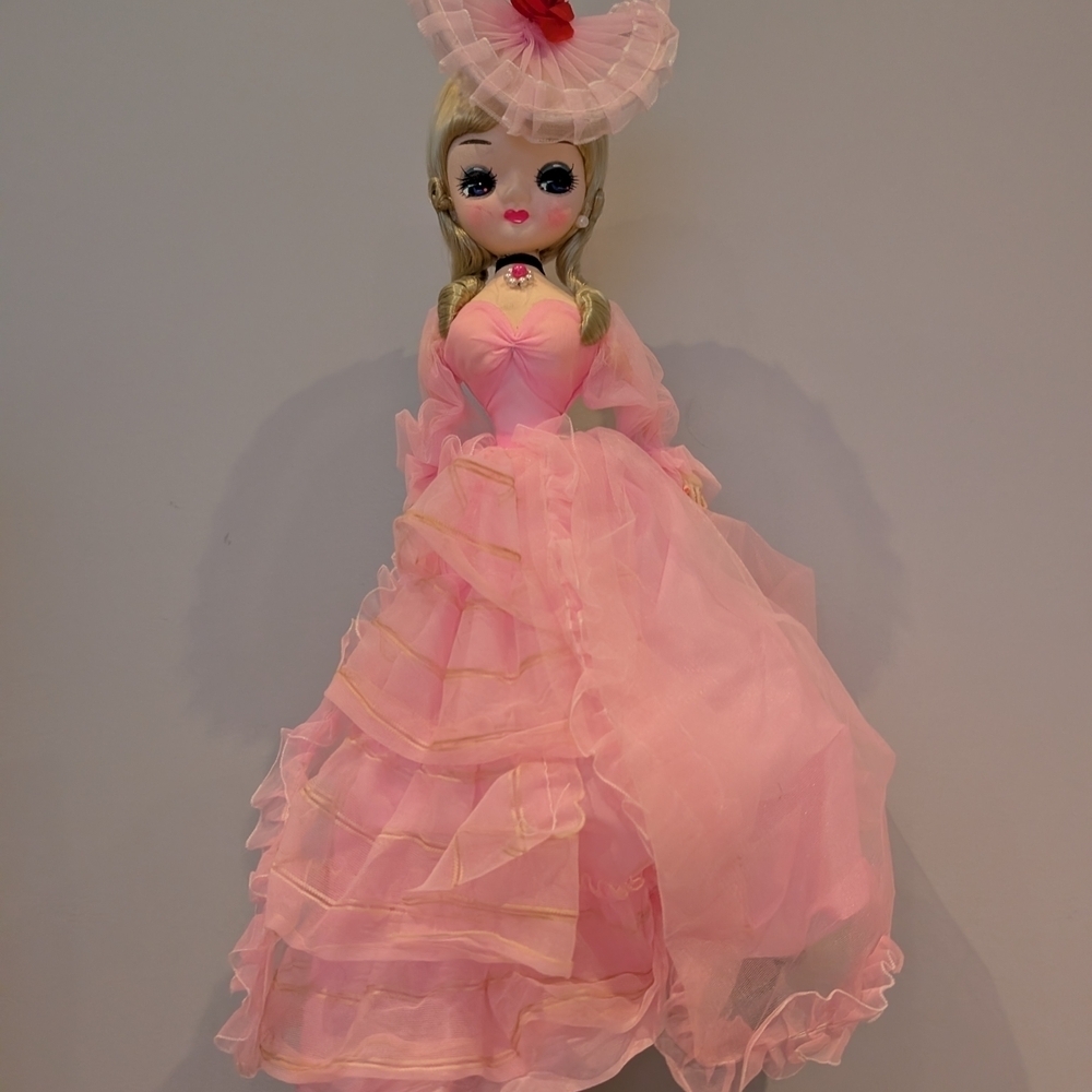 Vintage 60s Bradley Big Eyes Southern Belle Pink Doll with Hat - Picture 1 of 10